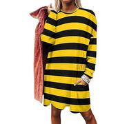 Bee Yellow Black Stripes Women's Casual Sweatshirt Long Sleeve Pullover Tops Loose Fit Swing Dress