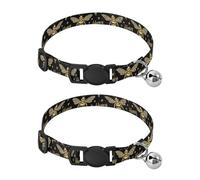 Bee Yourself Stars Hearts Black Cat Collar with Bell 2 Pack Kitten Collar Adjustable 10.6 to 17.1 Inches