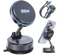 Beeasy 25W Qi2.2 MagSafe Car Mount Charger with Cooling Fan, Vacuum Suction Cup 360° Adjustable Car Magnetic Charger, Wireless Car Charger with 63W Adapter for iPhone 17-12, Samsung S26 Ultra