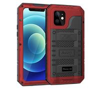 Beeasy Case for iPhone 12 Shockproof Waterproof Heavy Duty Protective,Military Full Body Tough Case Built in Screen Protector,Metal Hard Armour Phone Case for iPhone 12 6.1",Red