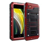Beeasy Case for iPhone SE 2022/SE 2020 Shockproof Waterproof Built-in Screen Protector,Metal Cover Tough Heavy Duty Amour Military Protective, Full Body Drop Proof Bumper for Outdoor Sport,Red