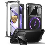 Beeasy for Heavy Duty iPhone 17e 16e Case with Screen Protector [9H Tempered Glass], 17E 16E Case with Built-in Camera Cover & Stand, Compatible with Magsafe, Metal Aluminum Rugged Phone Cases Black