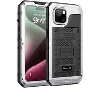 Beeasy for iPhone 15 Case Waterproof Heavy Duty Metal Armour Cover Shockproof Dustproof Built-in Screen Protector, Robust Full Body Protective Military Rugged Case for iPhone 15, Sliver Silver