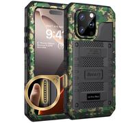 Beeasy for iPhone 16 Pro Max Case Waterproof Heavy Duty Metal Armour Cover Shockproof Dustproof Built-in Screen Protector, Robust Full Body Protective Military Rugged Case for 16 Pro Max, Camo
