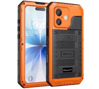 Beeasy for iPhone 17 Case Waterproof Heavy Duty Metal Armour Cover Shockproof Dustproof Built-in Screen Protector, Robust Full Body Protective Military Rugged Case for iPhone 17, Orange