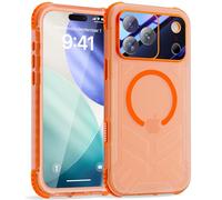 Beeasy for iPhone 17 Pro Waterproof Case with Built-in Screen Protector, MagSafe Compatible, Come with Strap,360 Full Body Sealed heavy duty bumper Shockproof Cover - Orange