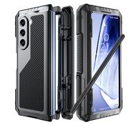 Beeasy for Samsung Galaxy Z Fold 5 Case with S Pen Holder and Hinge Protector, Samsung Fold 5 Case Shockproof Dustproof Heavy Duty Full Body Tough Metal Armor Cover with Screen Protector and Stand