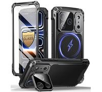 Beeasy Heavy Duty Military Grade Shockproof Case for iPhone 17 Pro (6.3 inch), Built-in 9H Screen & Camera Lens Protector with Stand, Compatible Magsafe Aluminium Armor Bumper Cover,Black