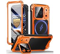 Beeasy Heavy Duty Military Grade Shockproof Case for iPhone 17 Pro (6.3 inch), Built-in 9H Screen & Camera Lens Protector with Stand, Compatible Magsafe Aluminium Armor Bumper Cover, Orange