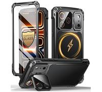 Beeasy Heavy Duty Military Grade Shockproof Case for iPhone 17 Pro Max (6.9 inch), Built-in 9H Screen & Camera Lens Protector with Stand, Compatible Magsafe Aluminium Armor Bumper Cover,Black