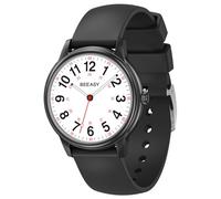 Beeasy Waterproof Nurse Watch - 38mm Analog Watch with 12/24 Time & Easy Read Luminous Dial, Soft Silicone Band for Comfort, Silent Second Hand Nursing Watch for Student Nurses & Doctors, Black, Scrub