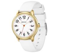 Beeasy Waterproof Nurse Watch - 38mm Analog Watch with 12/24 Time & Easy Read Luminous Dial, Soft Silicone Band for Comfort, Silent Second Hand Nursing Watch for Student Nurses & Doctors, White, Scrub