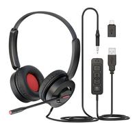 Beebang USB Headset with Microphone for PC, Type C/USB A/3.5mm Jack Computer Headset with Noise Cancelling & Mic Mute, Binaural Wired for Laptop Call Center Work Office Zoom Teams Meeting