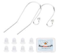 Beebeecraft 1 Box 10 Pairs French Earring Wires 925 Sterling Silver Earring Hooks with Plastic Ear Nuts Ball Dangle Fish Hook Earring Findings for Jewelry Making Earrings Supplies DIY Crafts