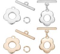 Beebeecraft 1 Box 10 Sets Flower Toggle Clasps 18K Gold & Sterling Silver Plated Brass Toggle Jewelry Clasps Connector T Bar Clasps with Jump Rings for Necklace Bracelet Diy Crafts Making