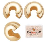 Beebeecraft 1 Box 100Pcs 18K Gold Plated Crimp Bead Covers Metal Half Round Open Crimp Beads Knot Covers Caps 6.5mm for DIY Jewelry Makings