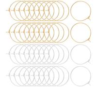 Beebeecraft 1 Box 100Pcs 2 Colors Earring Findings Hoops 18K Gold Plated 316 Stainless Steel Round Wine Glass Charm Rings Open Beading Hoops for Jewellery Making Festival DIY Crafts (Gold Silver)