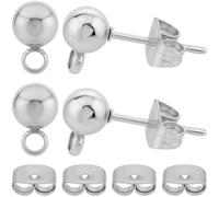 Beebeecraft 1 Box 100Pcs Ball Post Earring Studs Stainless Steel Round Ball Stud Earring Findings with Loop and 100Pcs Ear Nuts for Jewelry Making DIY Crafts, 5mm