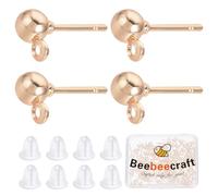 Beebeecraft 1 Box 100Pcs Ball Stud Earring Findings Stainless Steel Rose Gold Stud Post Earrings Components with Loop and 100Pcs Plastic Ear Nuts for Women Jewellery Making…