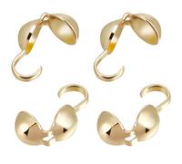 Beebeecraft 1 Box 100Pcs Bead Tips 14K Gold Plated Brass Open Bead Tips Knot Cover Tiny Clamshell Fold-Over Culotte Ends Caps for Knots & Crimp Findings Jewelry Making, 4.5mm Inner Dia