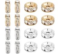 Beebeecraft 1 Box 100Pcs Disc Spacer Beads 18K Gold & 925 Sterling Silver Plated Brass 6mm Rhinestone Loose Beads for Jewelry Bracelets Making Craft