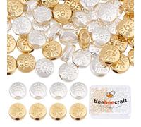 Beebeecraft 1 Box 100Pcs Evil Eye Spacer Beads Real 18K Gold & Sterling Silver Plated Alloy Flat Round Beads for DIY Necklace Jewelry Making