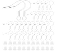 Beebeecraft 1 Box 100Pcs French Earring Hooks 925 Sterling Silver Plated Brass 20 Gauge Flat Curve Fish Earring Wire for DIY Jewelry Making Findings