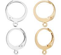 Beebeecraft 1 Box 100Pcs Round Leverback Earring Hooks 18K Gold & Sterling Silver Plated 316L Surgical Stainless Steel Huggie Hoops with Loops for Jewelry Making (14.5x12x0.6mm)