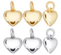 Beebeecraft 1 Box 10Pcs 2 Colors Heart Charms 18K Gold & Platinum Plated Puff Tiny Love Shape Valentine Dangle Pendants Charm with Jump Ring for DIY Mother's Day Jewellery Making (10x10mm)