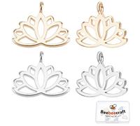 Beebeecraft 1 Box 10Pcs 2 Colors Lotus Flower Charms Real 18k Gold Plated and Platinum Plated Flower Yoga Beads Charms Crafts Supplies for DIY Necklace Bracelet Earrings