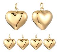 Beebeecraft 1 Box 10Pcs 3D Heart Charms 18K Gold Plated 304 Stainless Steel Love Heart Charms for Jewelry Making DIY Crafts Valentine Decoration