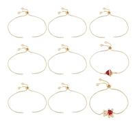 Beebeecraft 1 Box 10Pcs Adjustable Slider Bracelet Real 18K Gold Plated Brass 9.5 Inch Extender Ball Bead Chains Link with Cubic Zirconia Love Heart Ends for Jewelry Making Valentines Women