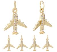 Beebeecraft 1 Box 10pcs Airplane Charms 18K Gold Plated Cubic Zirconia Plane Airplanes Flight Aircraft Airline Transport Pendants Charm with Jump Rings for Jewelry Making (14x13mm)