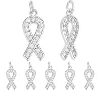 Beebeecraft 1 Box 10Pcs Awareness Ribbon Charms 925 Sterling Silver Plated Cubic Zirconia Hope Breast Cancer Charms for Jewelry Making Bracelet Necklace