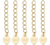 Beebeecraft 1 Box 10Pcs Bracelet Heart Chain Extender Real 18K Gold Plated 925 Sterling Silver Hearts Tabs Charm Extension Curb Chains Tails for Jewelry Making Necklaces Bracelets DIY Crafts Supplies