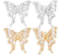 Beebeecraft 1 Box 10Pcs Butterfly Charm 18K Gold & Platinum Plated Brass Crystal Butterfly Fairy Charms with Hole for Jewelry Making Necklace (Gold, Silver)