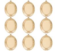 Beebeecraft 1 Box 10Pcs Cabochon Setting Charms 18K Gold Plated 304 Stainless Steel 28mm Long Oval Blank Pendant Bezel Trays Base Findings for Jewelry Making Memorial Cameo Photo Frame Necklace