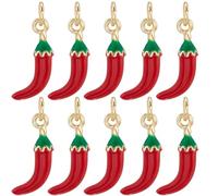 Beebeecraft 1 Box 10Pcs Chili Pepper Charms 16K Gold Plated Brass 3D Red Green Enamel Cornicello Italian Horn Charms with Jump Ring for Jewelry Making Bracelet Earring Necklace Diy Craft