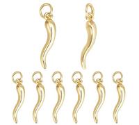 Beebeecraft 1 Box 10Pcs Chili Pepper Charms 18K Gold Plated Brass 3D Italian Horn Cornicello Charms with 3mm Jump Ring for Bracelet Earring Necklace Diy Craft Making