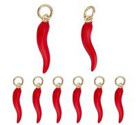 Beebeecraft 1 Box 10Pcs Chili Pepper Charms 18K Gold Plated Brass 3D Red Enamel Italian Horn Cornicello Charms with Jump Ring for Bracelet Earring Necklace Diy Craft Making