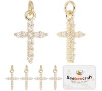 Beebeecraft 1 Box 10Pcs Cross Pendnat Charms Small Real 18K Gold Plated Brass Religious Catholic Cubic Zirconia Crucifix Charms with Jump Ring for Jewellery Making Necklace Bracelets DIY Crafts