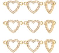 Beebeecraft 1 Box 10Pcs Cubic Zirconia Links 18K Gold Plated Love Heart Connectors with Double Loops Pendant Charm for Diy Necklace Bracelet Jewelry Making Valentine's Day