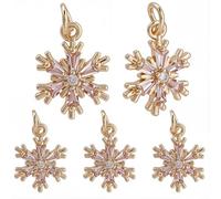 Beebeecraft 1 Box 10Pcs Cubic Zirconia Snowflake Charms 14K Gold Plated Brass Winter Themed Charms with Jump Ring for Jewelry Making DIY Necklace Bracelet Crafts Christmas Women Gift