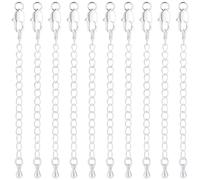 Beebeecraft 1 Box 10Pcs Curb Chain Extender 925 Sterling Silver Plated Brass 3 Inch Teardrop End Extension Chains with Lobster Claw Clasp for Necklace Bracelet Anklet Jewelry Making DIY Craft