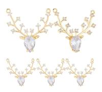 Beebeecraft 1 Box 10Pcs Deer Charms 18K Gold Plated Cubic Zirconia Reindeer Antler Christmas Theme Charm with 2 Hole Connector Links for Jewelry Making DIY Necklace