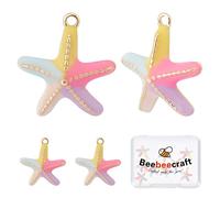 Beebeecraft 1 Box 10Pcs Enamel Starfish Charms 18K Gold Plated Colorful Beach Sea Stars Pendants 14x13.5x3.5mm for Summer Hawaii Jewelry Making Supplies