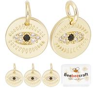 Beebeecraft 1 Box 10Pcs Evil Eye Charms 18K Gold Plated Tiny Oval Turkish Luck Zubic Zirconia Pendant Charms CZ Stone Charms with Jump Ring for Jewellery Making Necklace Bracelet Diy Crafts Gifts
