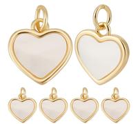 Beebeecraft 1 Box 10Pcs Flat Heart Charms 18K Gold Plated Nature White Shell Love Charm for Jewelry Making DIY Crafts Earrings Bracelet Necklace Valentine's