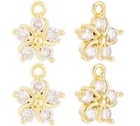 Beebeecraft 1 Box 10Pcs Flower Charms Bulk Real 18K Gold Plated Brass Cubic Zirconia Micro Pave 5 Petal Floral Dangle Pendant Charms for Jewelry Making Necklaces Earrings Valentine's Day DIY Crafts