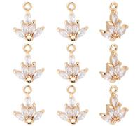 Beebeecraft 1 Box 10Pcs Flower Connectors Charms 18K Gold Plated Brass Cubic Zirconia Floral Pendant Links with Double Loops for Bracelet Earring Necklace Jewelry Making